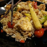 Fried rice with chick peas and beans and extra tempeh at Mango in Bangkok
