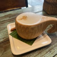 Latte in funky mug   at Mango in Bangkok