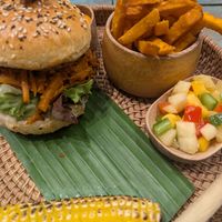 Pulled mushroom burger at Mango in Bangkok
