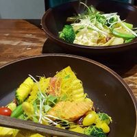 Singapore noodles and pad Thai - we thought they both needed more sauce  at Mango in Bangkok