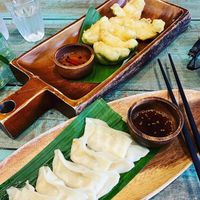 Fried avocado and steemed dumplings at Mango in Bangkok