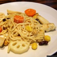 Pasta with veggie sausages at Mango in Bangkok