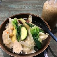 Gyoza soup and almond latte at Mango in Bangkok