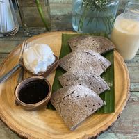 Pancakes with vegan nutella and coconut icecream  so good.  at Mango in Bangkok