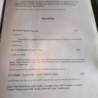 Specialities menu at Mango in Bangkok