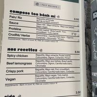 La carte  at Bánh Mì 24 in Marseille