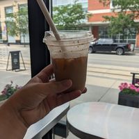 amazing oat milk banana bread latte at Pilot Coffee Roasters in Waterloo