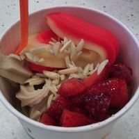Decided to do half sorbet and half maple almond milk froyo today. Soooo good. Watermelon and mango sorbet, a combination I couldn't resist. at Goji's in Halifax