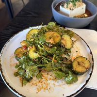 Cucumber salad with cilantroo  at Men & Beasts in Los Angeles