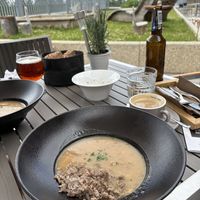 Mushroom soup with buckwheat mush and coffee with soy milkk  at Hotel-Restaurant Natura in Rogla