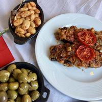 Stuffed peppers, butterbeans and olives   at Oda in Tirana