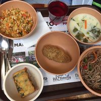 tom yam, soba, tofu nori, barley and cutlet. at Jagannath - Kuznetsky Most in Moscow