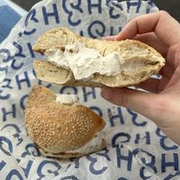 Sesame seed bagel with tofu cream cheesee  at H&H Bagels - UES in New York City