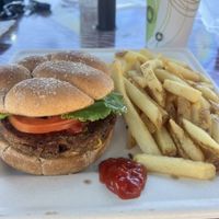 Black bean burger  at Beach Bums Bar & Grill at Roundhill Pines Beach Resort in Nevada