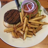 tempeh burger made vegan  at Full Sail Brew Pub in Hood River