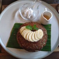 Black sesame pancakes with banana at Green Tiger House in Chiang Mai