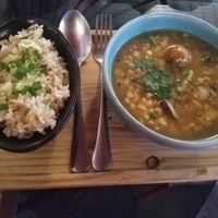 Plum soup and fried garlic rice at Green Tiger House in Chiang Mai