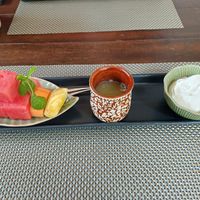 Mixed fruit, yogurt and pineapple juice at Green Tiger House in Chiang Mai