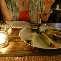 Raw rice paper rolls with Tamrind sauce  at Green Tiger House in Chiang Mai