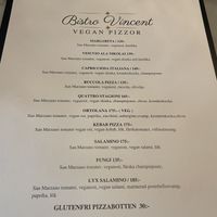 Vegan pizza menu.  at Bistro Vincent wine & beer in Stockholms Län