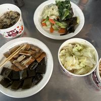 Dinner of noodles tofu and veg  at Xiang He in Su Ao