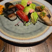 Shiitake, Pepeprs, Avocado, and Eggplant nigiri at Tane Vegan Izakaya - Highland Park in Los Angeles