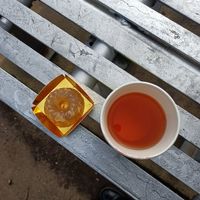 Water chestnut cake and lapsang souchoung at Vegan Meishan  in Melbourne