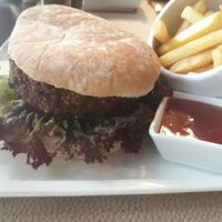 Vegan quinoa and black bean burger  at Fusion in Gran Canaria