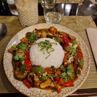 Cocktail (Mai Thai w. Chili) + steemed veggies with tofu at Fusion in Gran Canaria