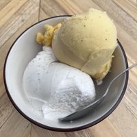 Passion fruit and coconut ice-cream  at Herbívoro -  Av. Suba in Bogota