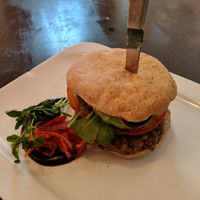 Veggie burger at Live Organic Food in Toronto