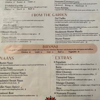 Four vegan entree options on menu  at Namaste Indian in Tupelo