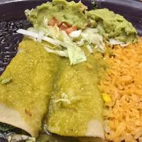 Vegan Spinach Enchiladas plate at Tres Amigos in Cheyenne