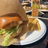 Vegan burger with fries  at Hamngrillen in Västra Götalands Län