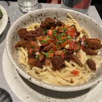 Pasta Alfredo with soy chunks (spicy!)  at O'Learys Moss in østfold