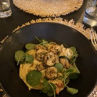 Spaghetti with mushroom scallops  at Villa Vegana in Mallorca