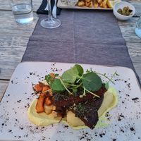 I ordered a steak, while my partner ordered greek platter. at Villa Vegana in Mallorca