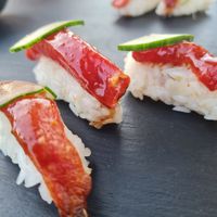 Watermelon tuna nigiris at Villa Vegana in Mallorca