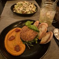 burrata bliss, caesar salad and white sangria at Villa Vegana in Mallorca