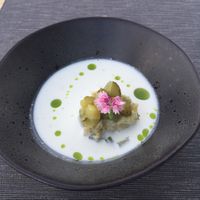 Okroschka - cold Russian soup with vegan egg salad  at Villa Vegana in Mallorca