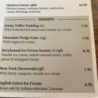 Dessert menu  at The Greyhound Inn in Maryland
