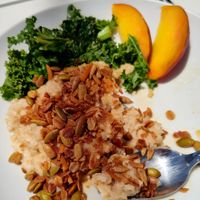 Miso peach oatmeal for brunch at aíso in San Francisco