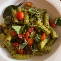 Pesto pasta with beyond sausage  at aíso in San Francisco