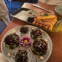 Yuca stick and beet tartare  at aíso in San Francisco