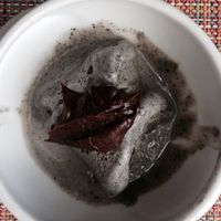 poppy seed ice-cream (vegan) with chocolate sauce  at Equinox Restaurant in Washington