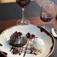 Chocolate Bundt cake with coconut sorbet  at Equinox Restaurant in Washington