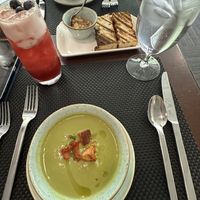Asparagus soup and bread with sauce   at Equinox Restaurant in Washington