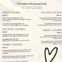 Valentine’s Day Menu. PB = Plant Based  at Equinox Restaurant in Washington