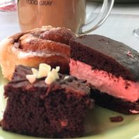 Vegan Sunday brunch desserts and coffee with steamed oat milk at Equinox Restaurant in Washington