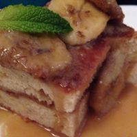 Vegan bananas foster coffee cake  at Equinox Restaurant in Washington
